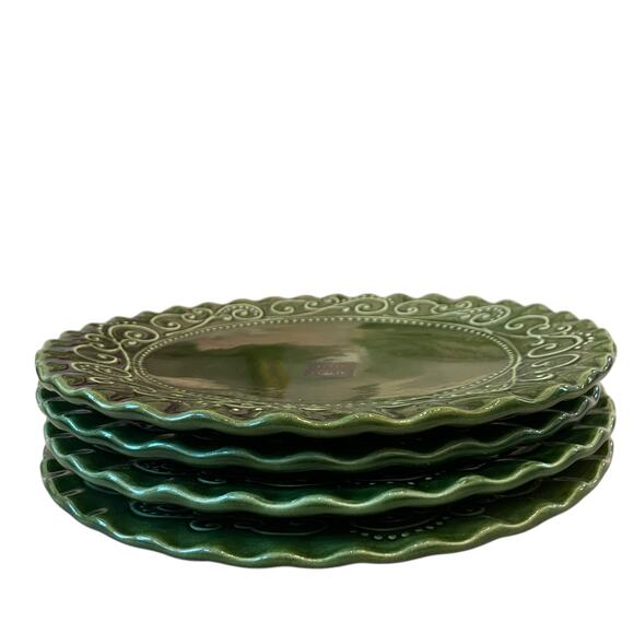 Maioliche Jessica Made in Italy Christmas Dinner Plates 11" Set 4 Holiday Green - Picture 3 of 16